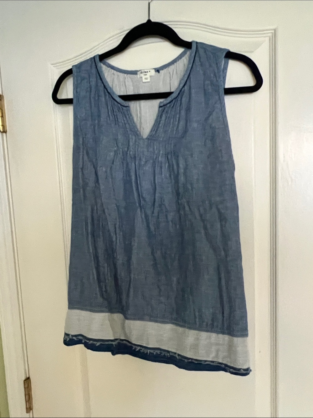 dylan Light Blue Sleeveless V-Neck Tank with Contrast Hem